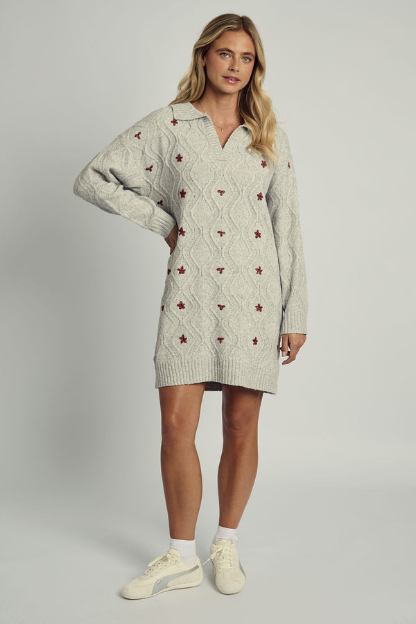 VALERIE FLORAL APPLIQUE KNITTED JUMPER DRESS