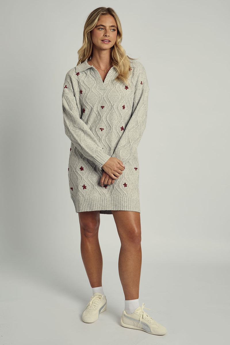VALERIE FLORAL APPLIQUE KNITTED JUMPER DRESS