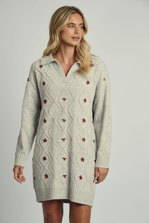 VALERIE FLORAL APPLIQUE KNITTED JUMPER DRESS