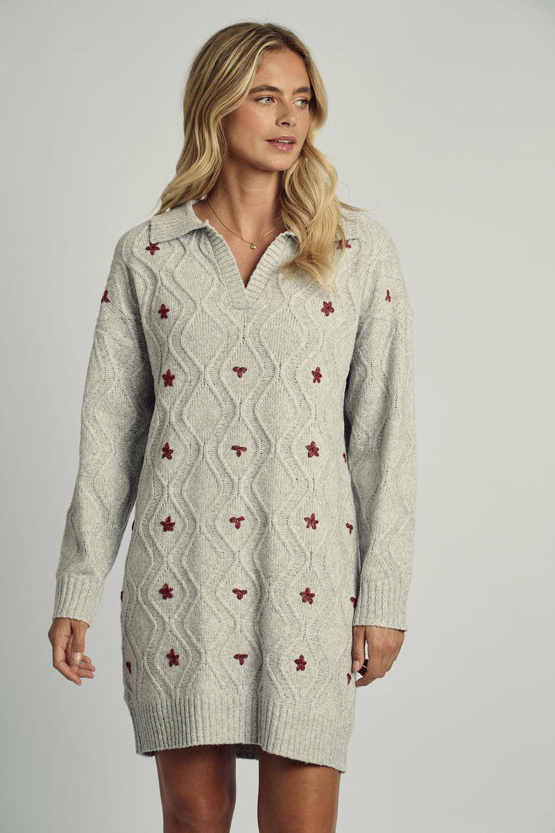 VALERIE FLORAL APPLIQUE KNITTED JUMPER DRESS