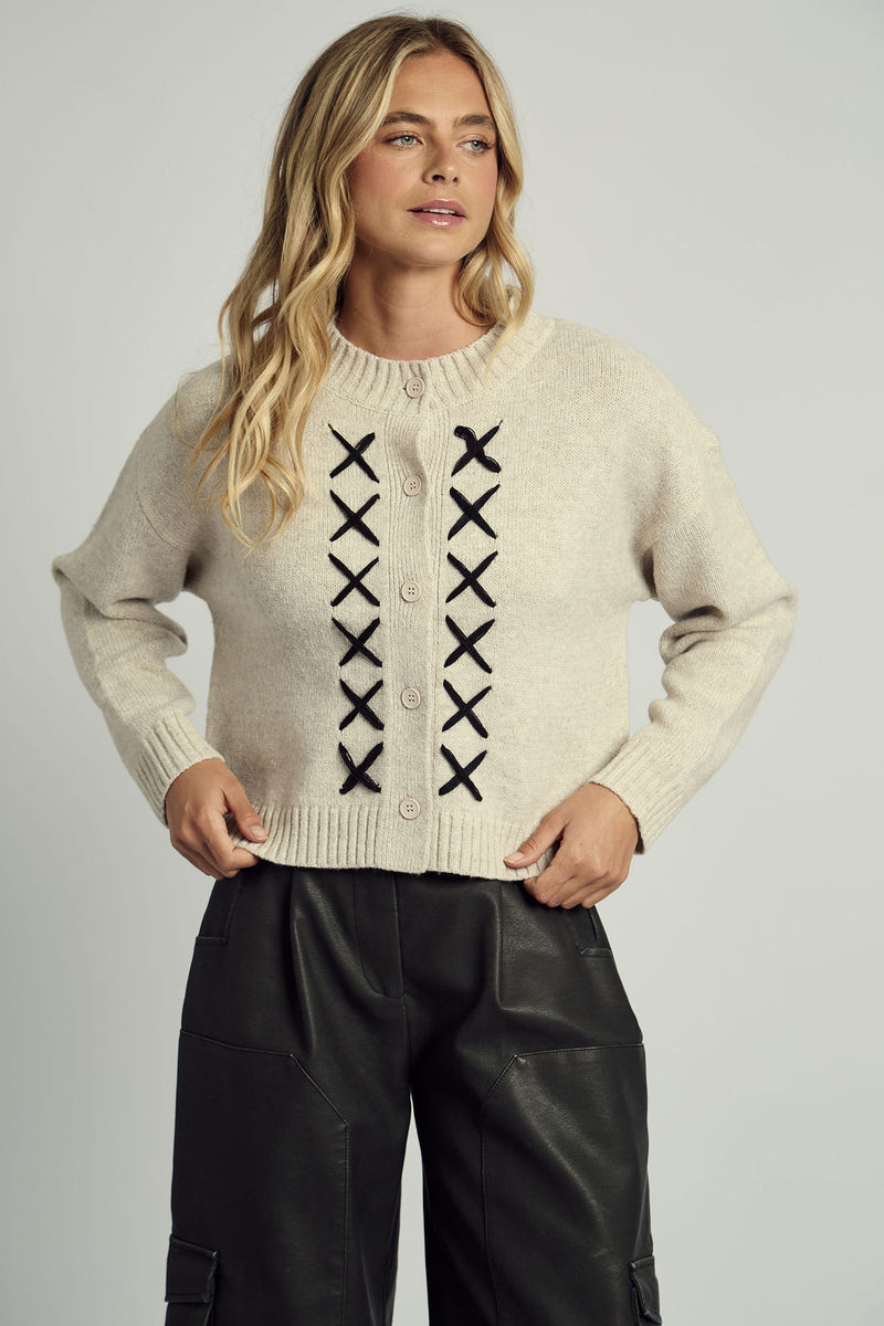 REMI CROSS STITCH KNITTED CARDIGAN