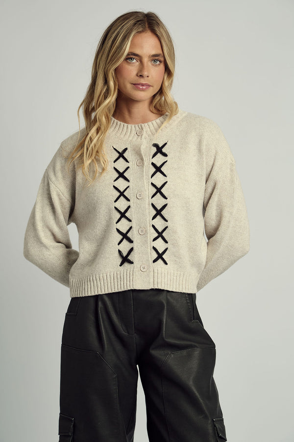 REMI CROSS STITCH KNITTED CARDIGAN