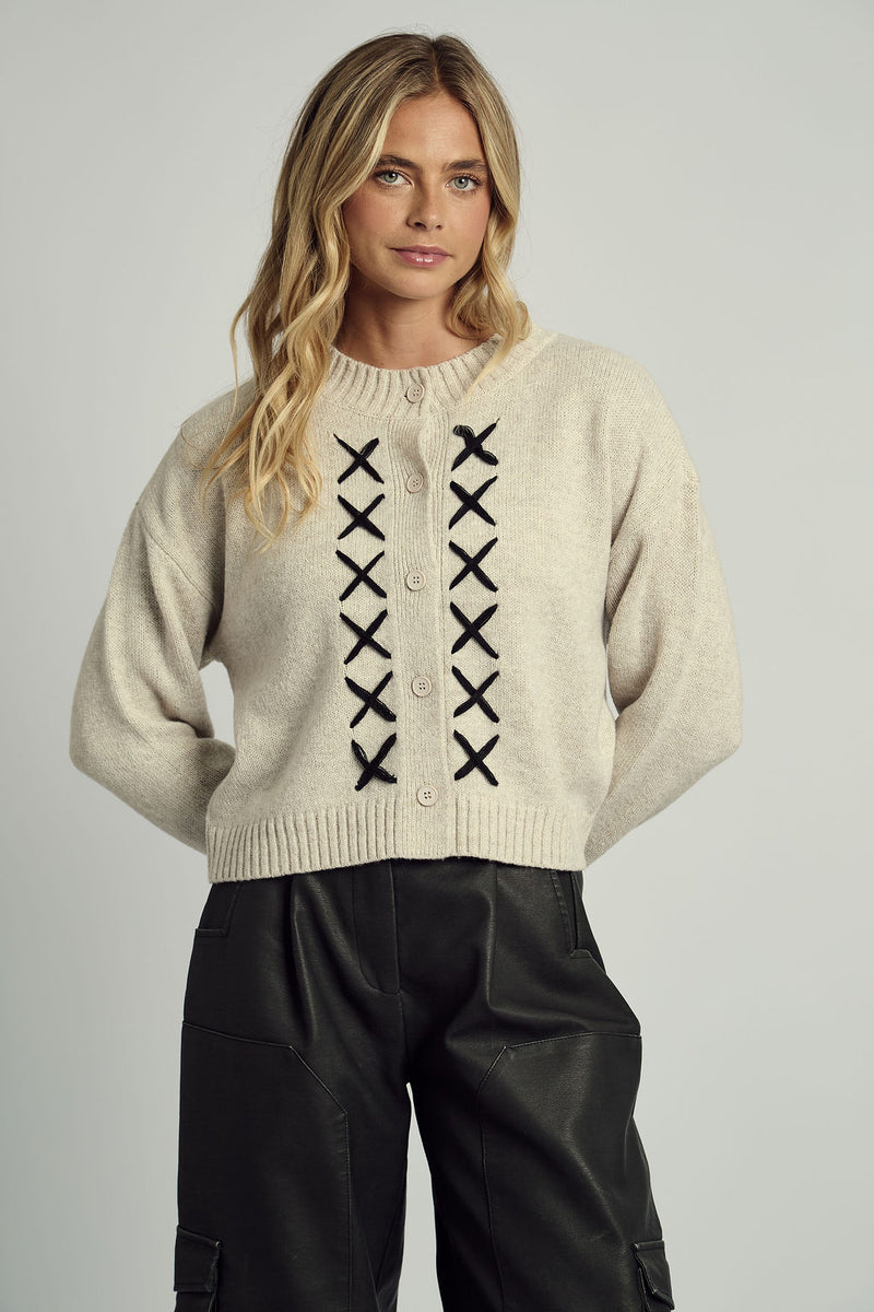 REMI CROSS STITCH KNITTED CARDIGAN