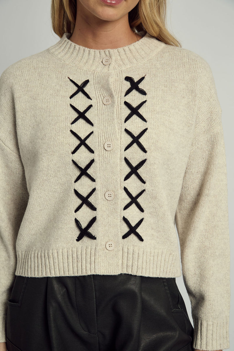 REMI CROSS STITCH KNITTED CARDIGAN