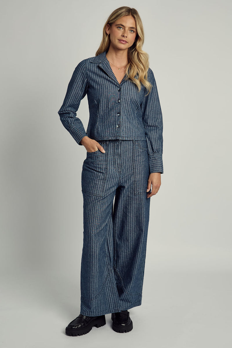 ALEXIS STRIPE DENIM TAILORED SHIRT IN BLUE