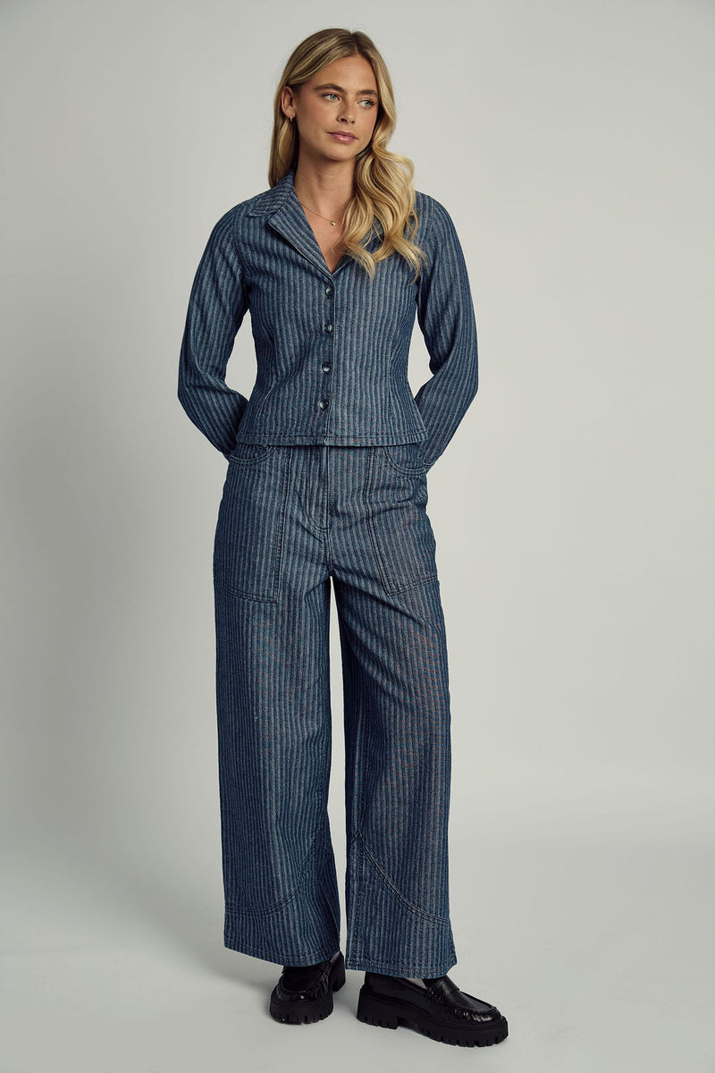 ALEXIS STRIPE DENIM TAILORED SHIRT IN BLUE
