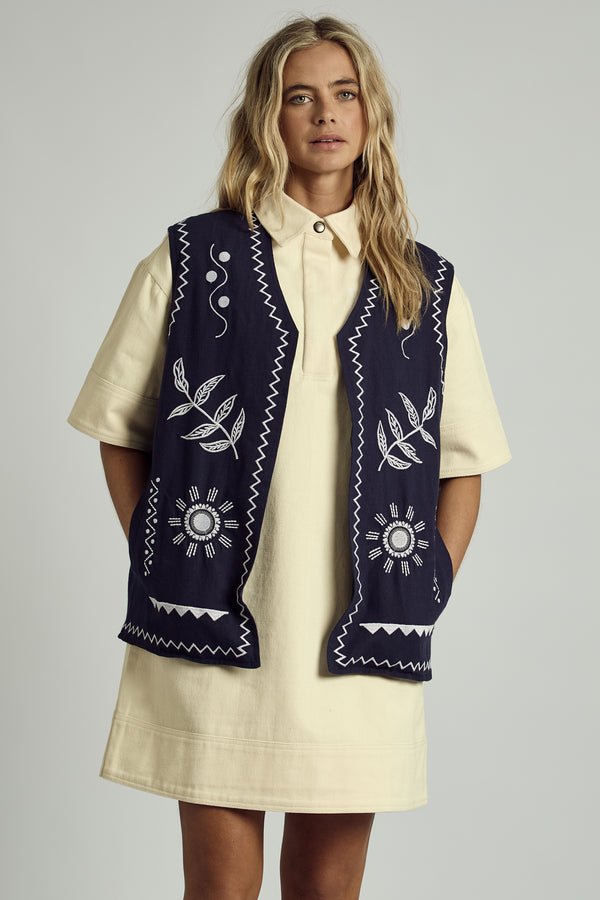 MAYARD EMBROIDERY LINEN WAISTCOAT