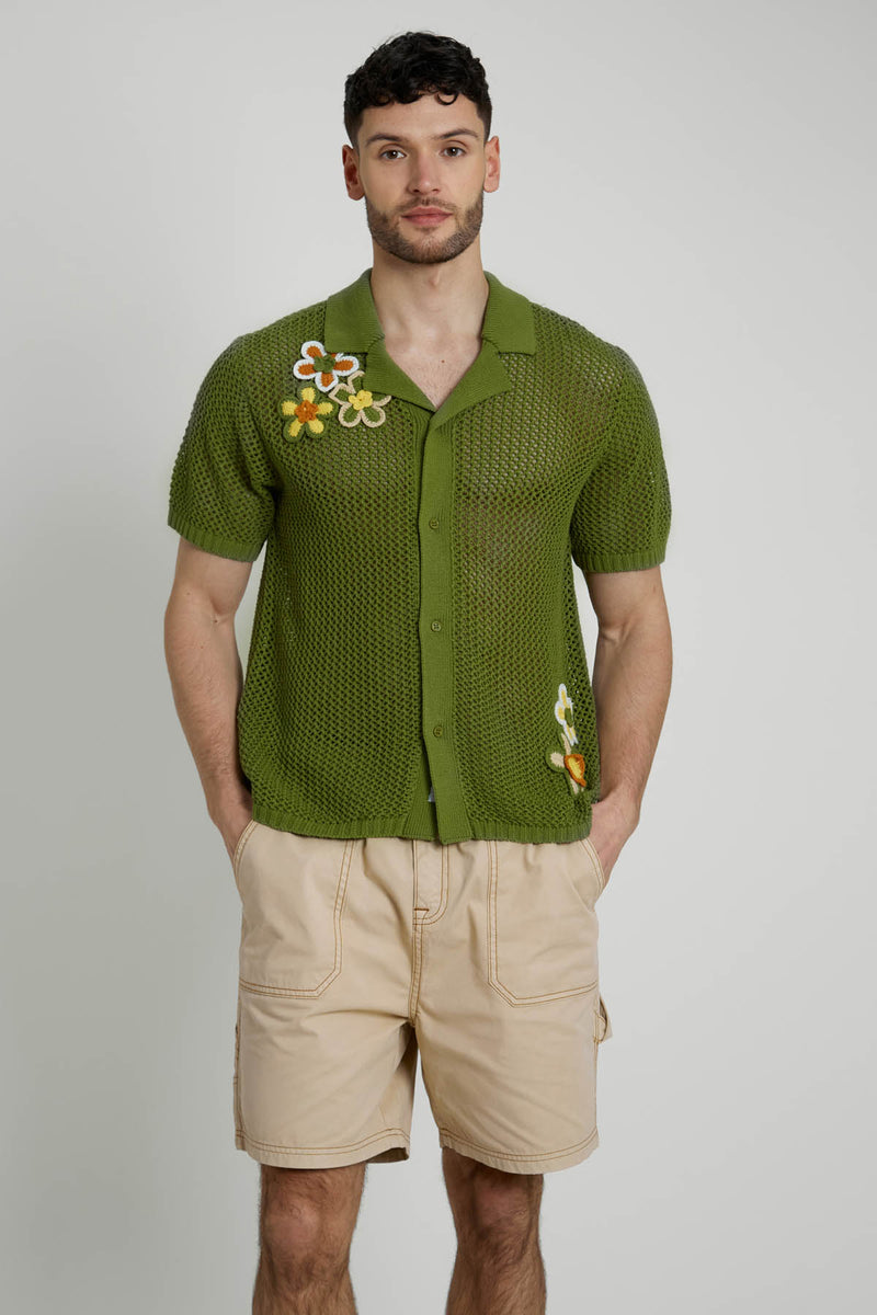 SUTTER COTTON KNITTED SHIRT WITH FLORAL APPLIQUE