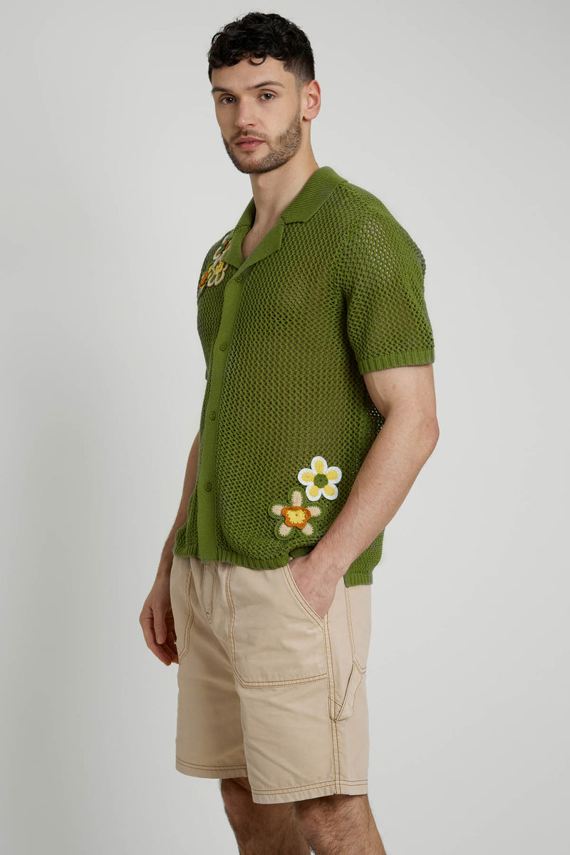 SUTTER COTTON KNITTED SHIRT WITH FLORAL APPLIQUE