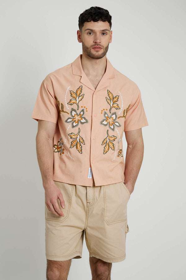 TINEZ LINEN MIX SHIRT WITH EMBROIDERY