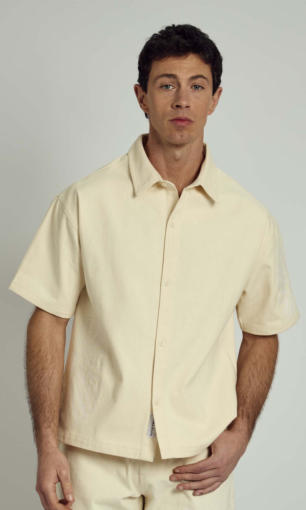 JOVAN ECRU EMBROIDERY DENIM SHIRT