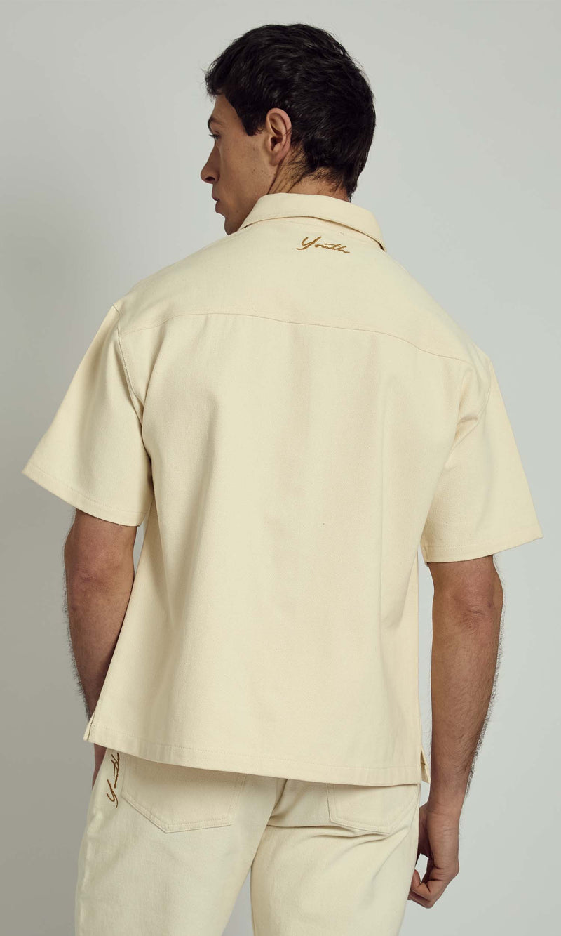 JOVAN ECRU EMBROIDERY DENIM SHIRT