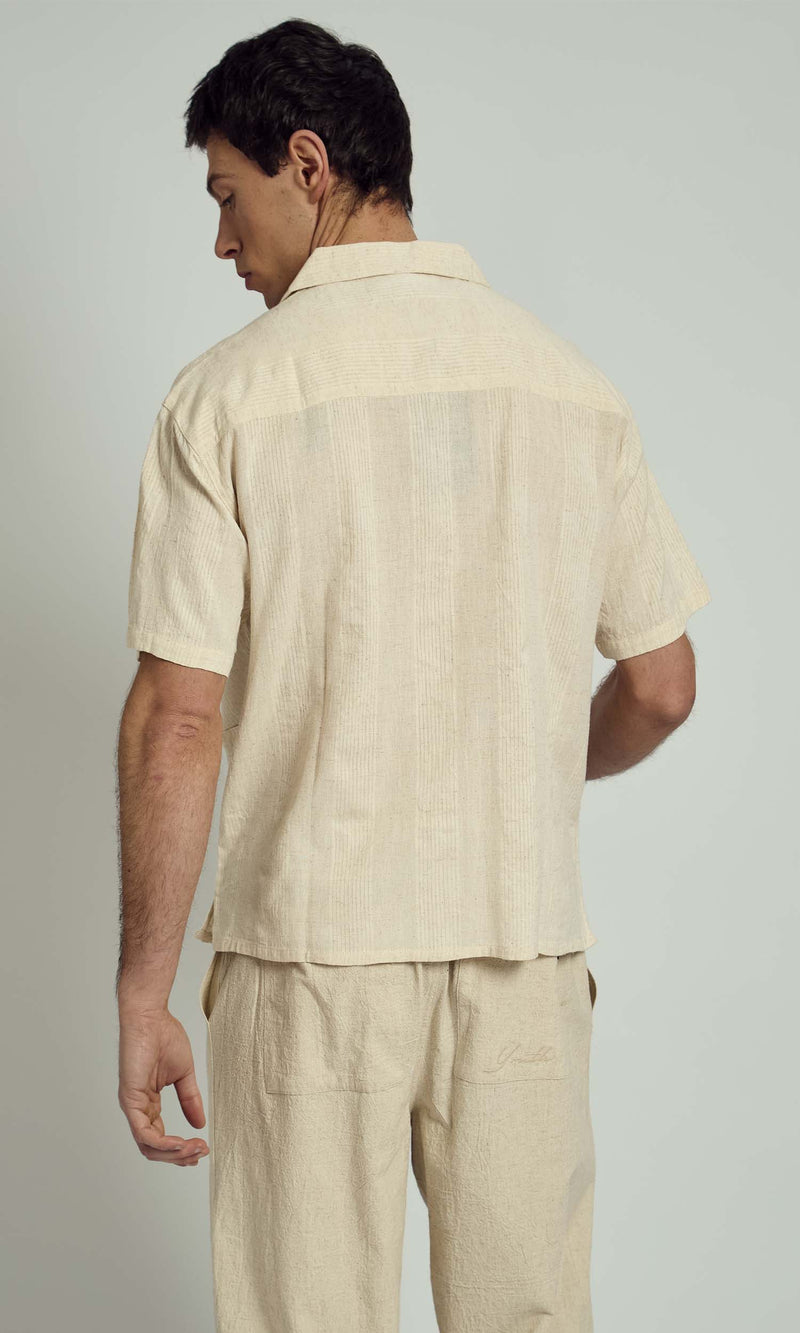 BREAM TEXTURED BOXY SHIRT IN GREEN AND STONE