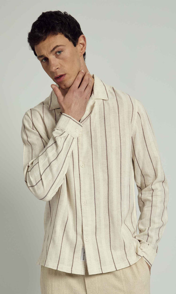 KORI STRIPED LONG SLEEVE BOXY SHIRT IN STONE