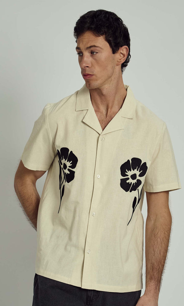 CAL REVERE COLLAR EMBROIDERED SHIRT IN NATURAL