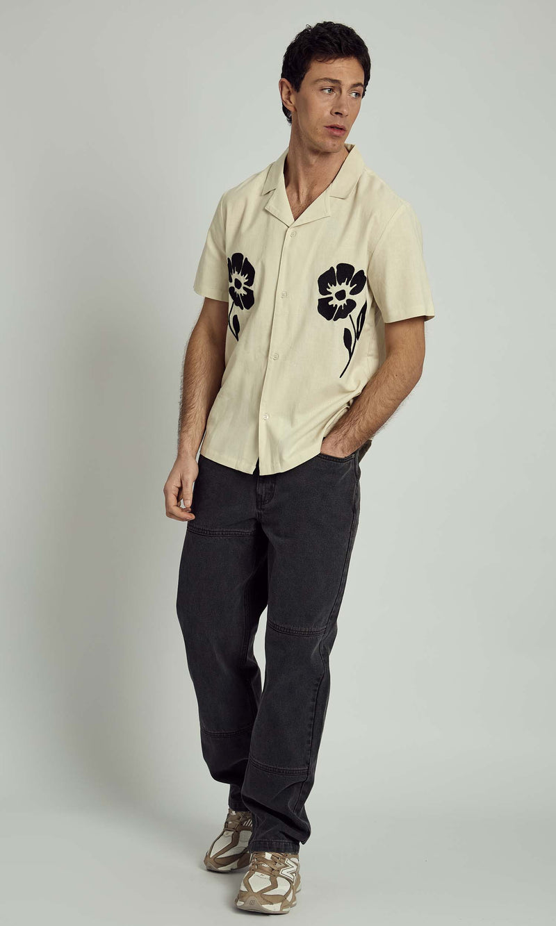 CAL REVERE COLLAR EMBROIDERED SHIRT IN NATURAL