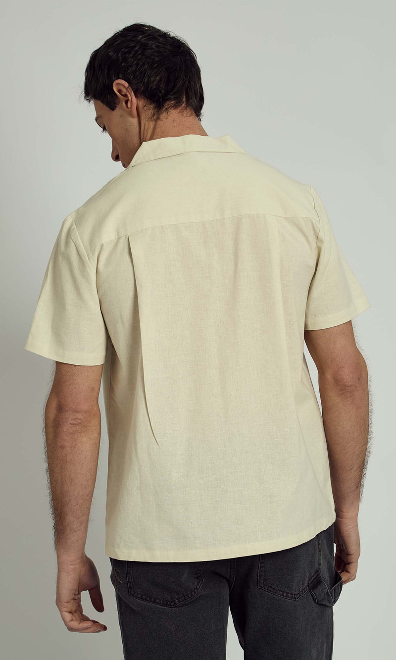 CAL REVERE COLLAR EMBROIDERED SHIRT IN NATURAL