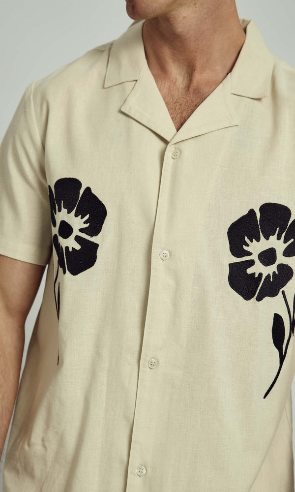 CAL REVERE COLLAR EMBROIDERED SHIRT IN NATURAL