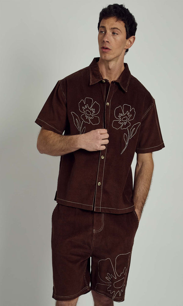 DEXTER CORDUROY BOXY SHIRT WITH FLORALS