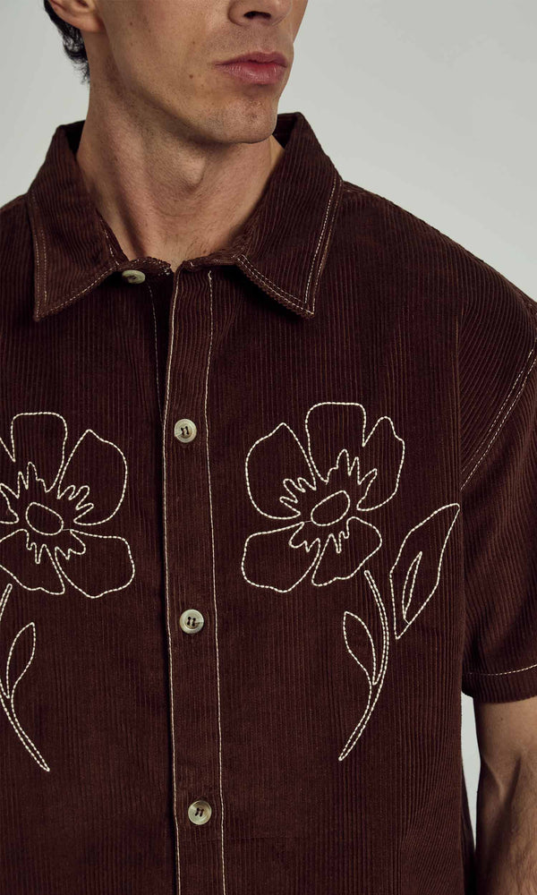 DEXTER CORDUROY BOXY SHIRT WITH FLORALS