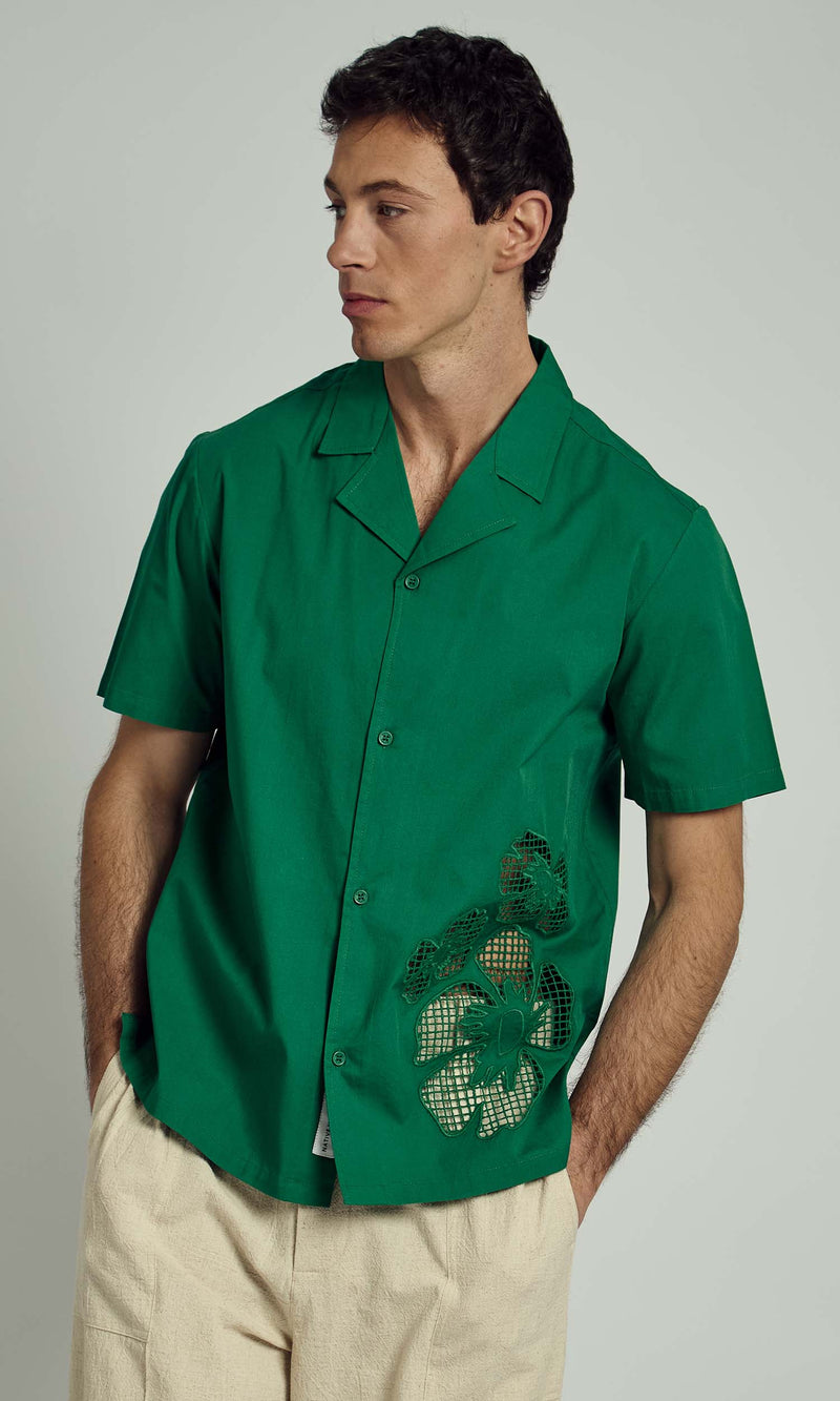 FERGIE REVERE SHIRT WITH FLORAL CUT OUT DETAIL