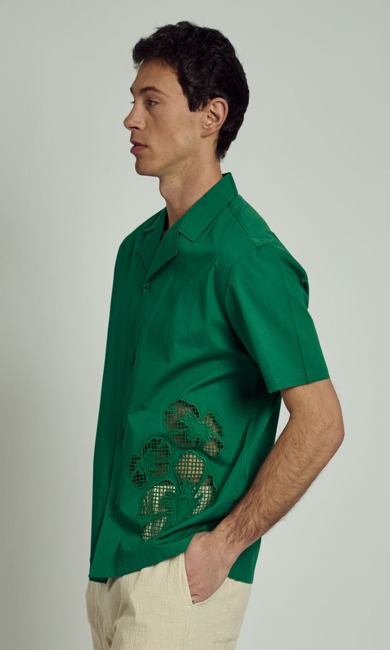 FERGIE REVERE SHIRT WITH FLORAL CUT OUT DETAIL