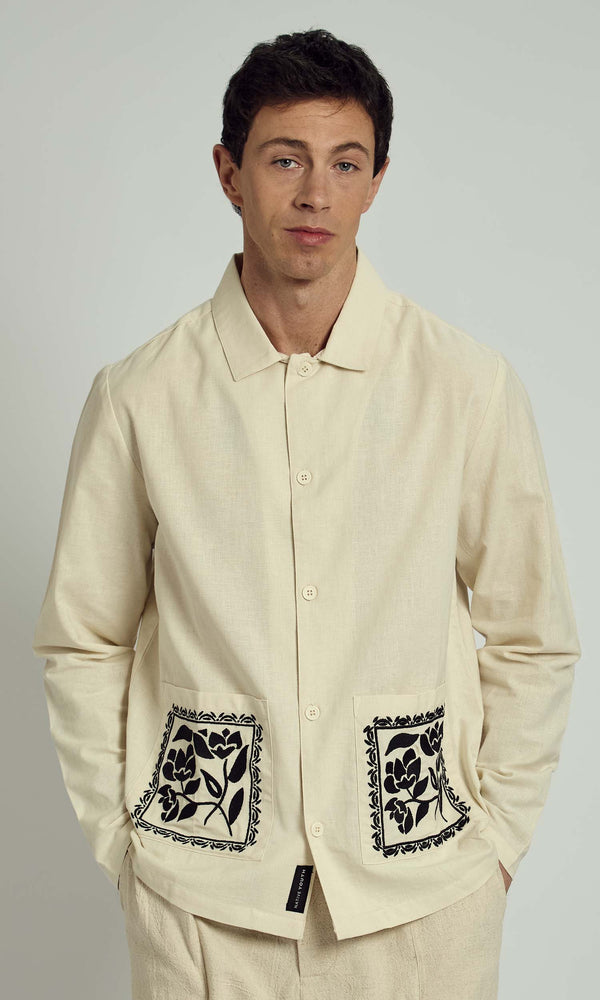 HARLEM EMBROIDERED COLLAR OVERSHIRT IN NATURAL