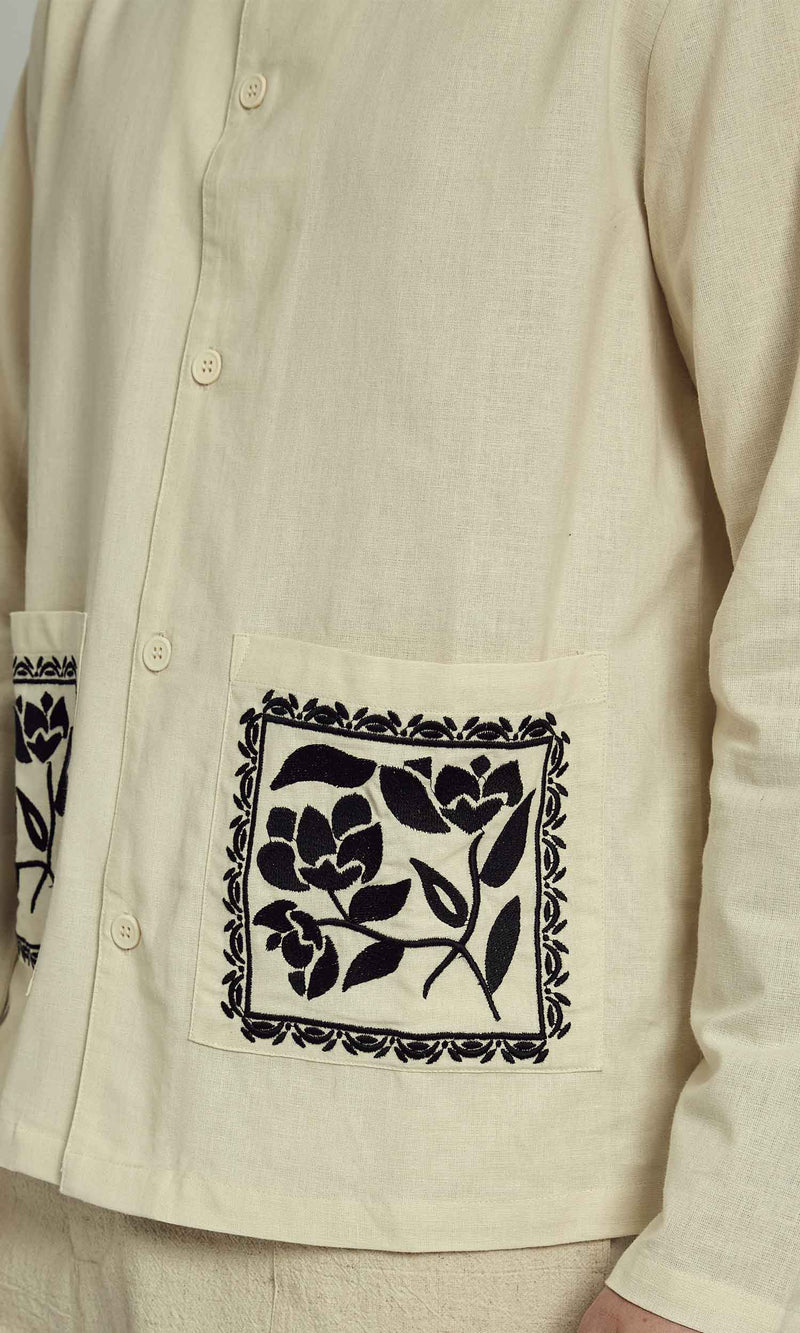 HARLEM EMBROIDERED COLLAR OVERSHIRT IN NATURAL