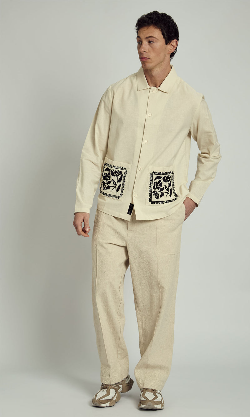 HARLEM EMBROIDERED COLLAR OVERSHIRT IN NATURAL