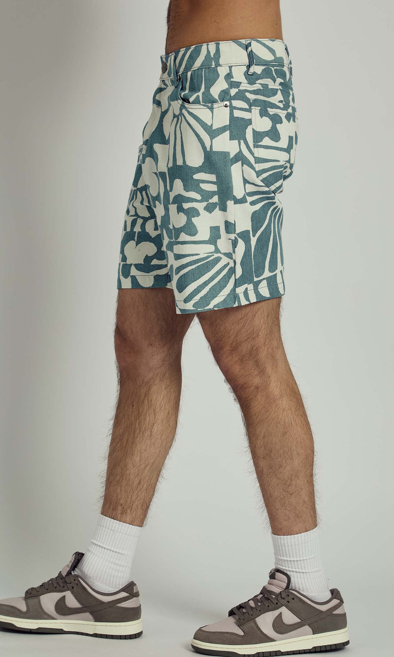 COLLAGECLIPSE LASER PRINTED DENIM SHORT