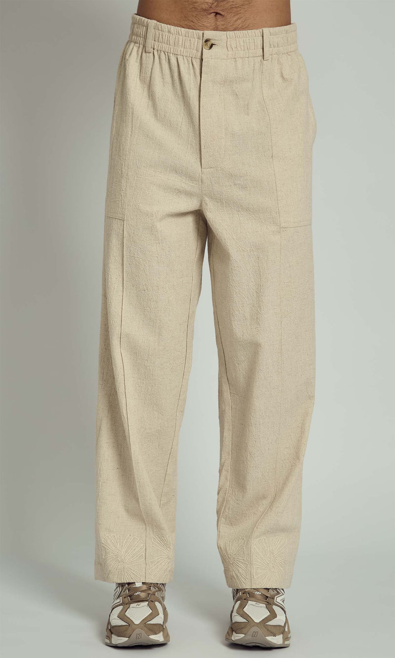 GRADY RELAXED LINEN TROUSER WITH CORNELLI EMBROIDERY