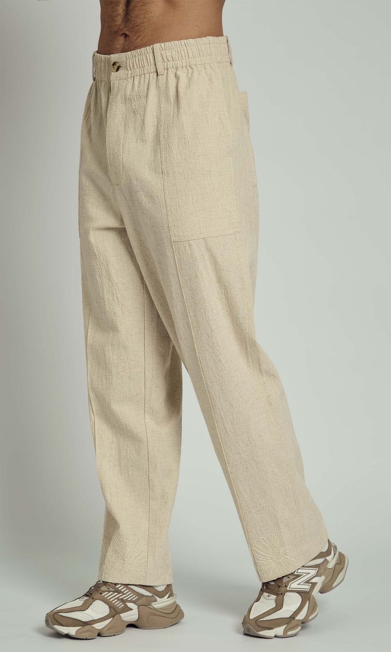 GRADY RELAXED LINEN TROUSER WITH CORNELLI EMBROIDERY