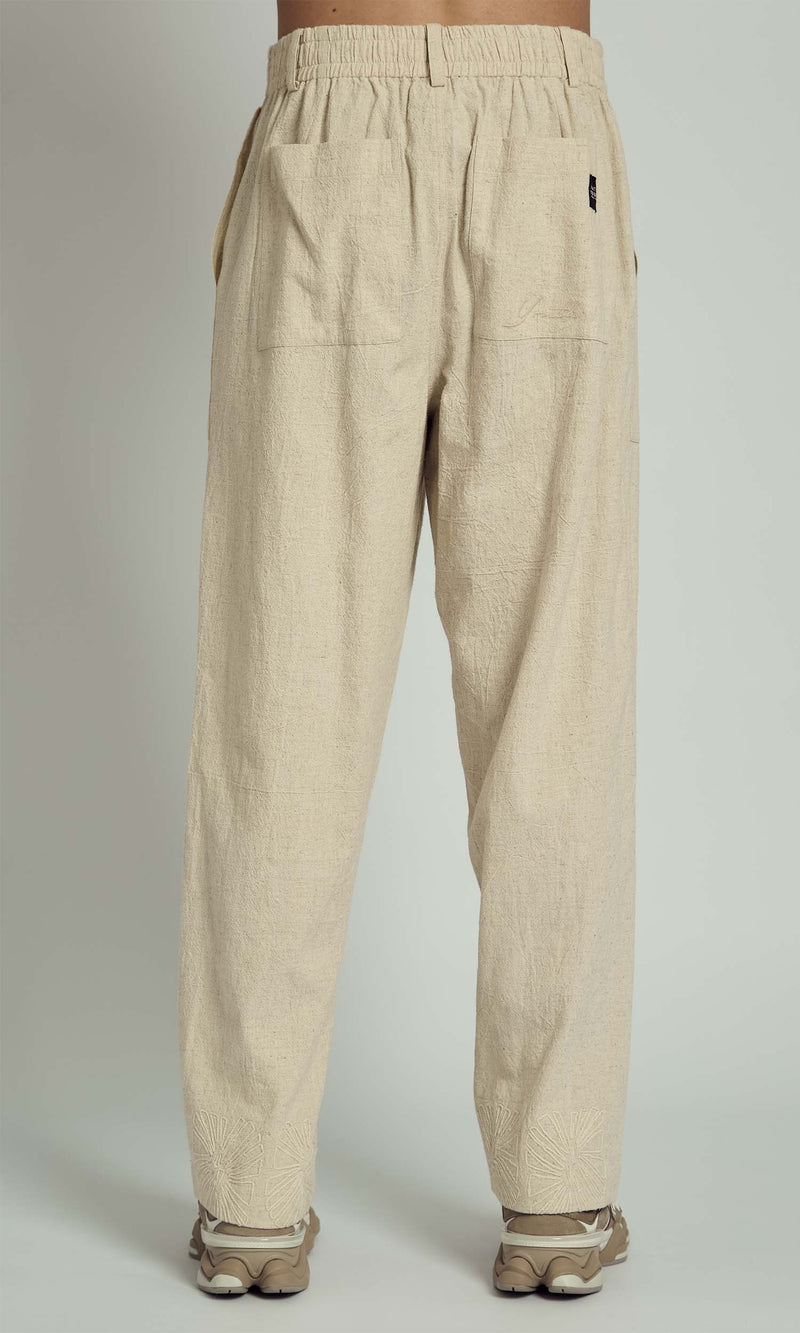 GRADY RELAXED LINEN TROUSER WITH CORNELLI EMBROIDERY