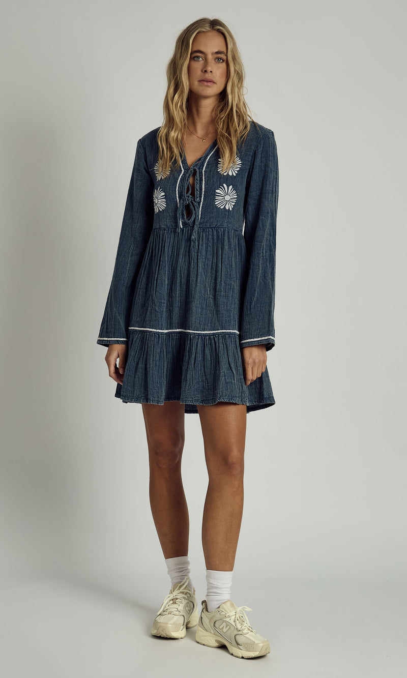 DENVER FLORAL EMBROIDERED GAUZE MINI DRESS