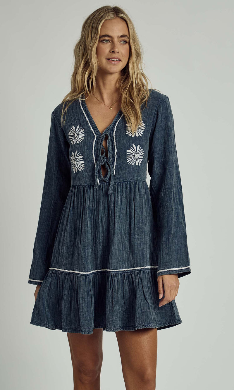 DENVER FLORAL EMBROIDERED GAUZE MINI DRESS