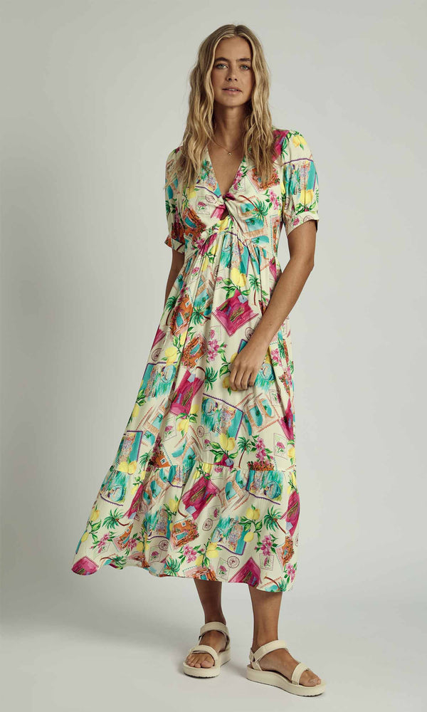 SUMMER SCATTER TWIST MIDI DRESS