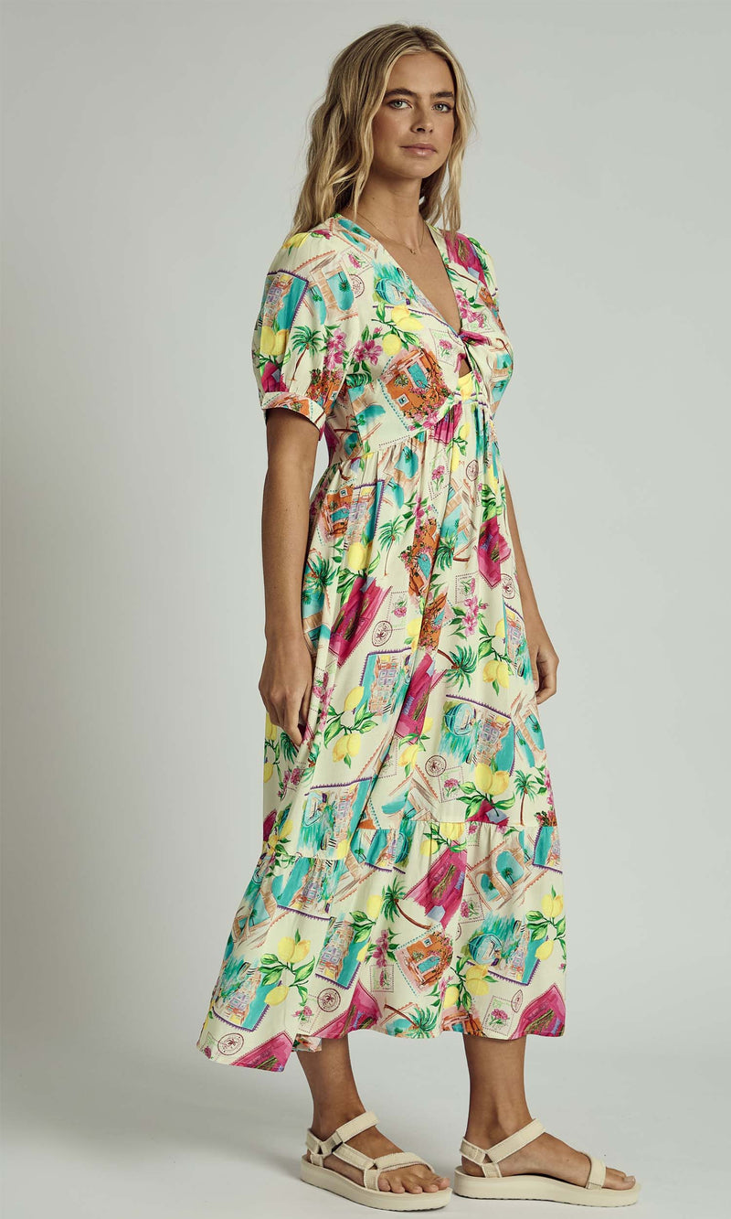SUMMER SCATTER TWIST MIDI DRESS