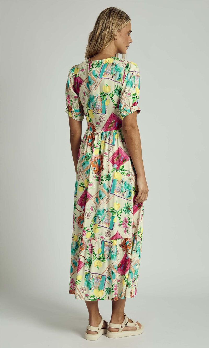 SUMMER SCATTER TWIST MIDI DRESS
