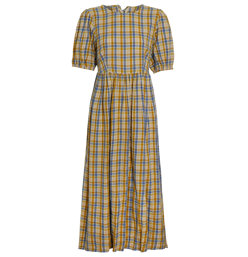 blue check midi dress Blue Gingham Zip Front Midi Dress - All Dresses