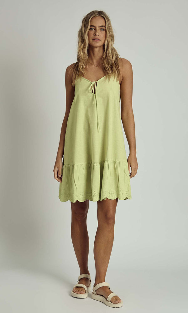 FALLON LINEN CAMI MINI DRESS IN SAGE GREEN