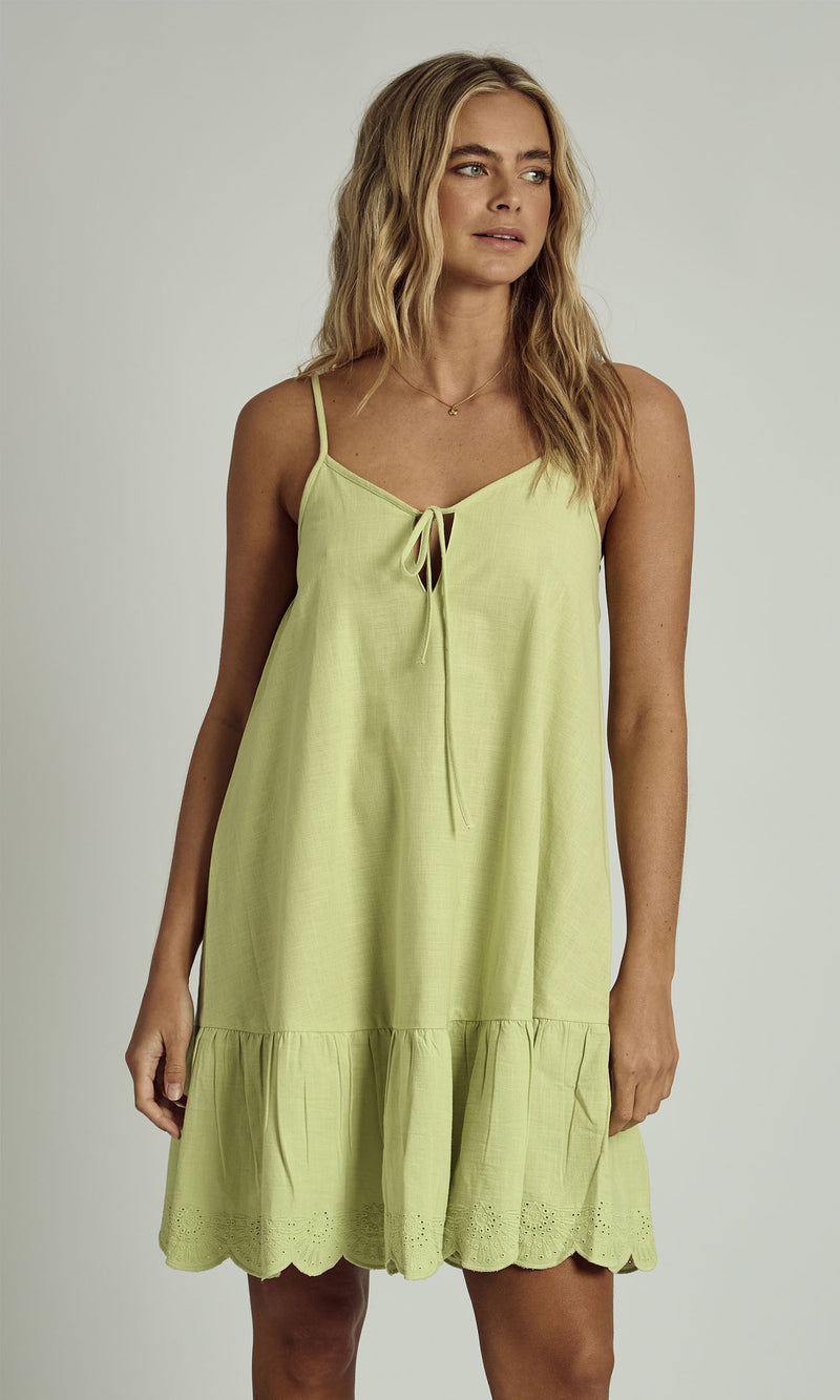 FALLON LINEN CAMI MINI DRESS IN SAGE GREEN