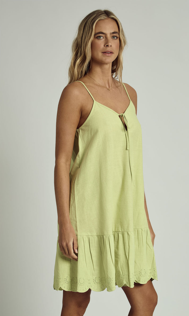 FALLON LINEN CAMI MINI DRESS IN SAGE GREEN