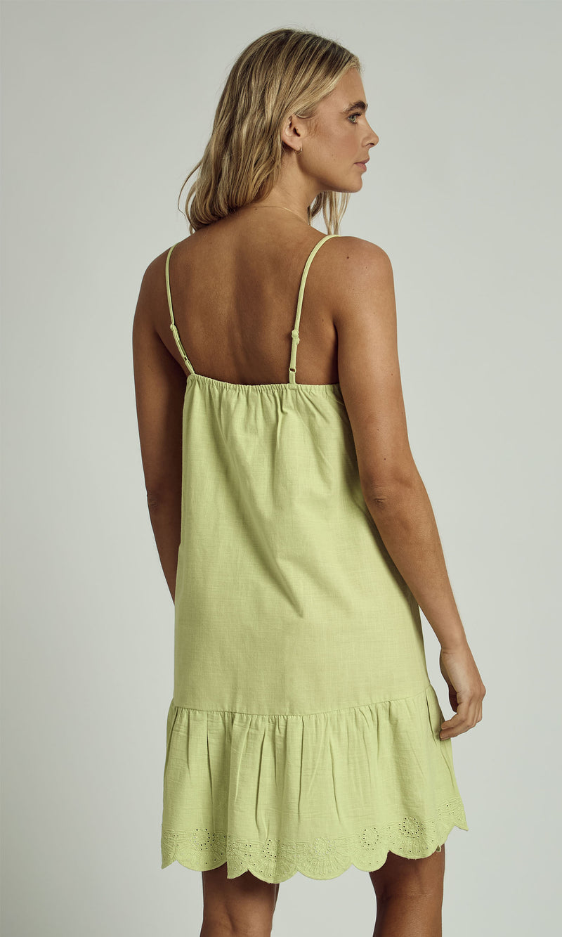 FALLON LINEN CAMI MINI DRESS IN SAGE GREEN