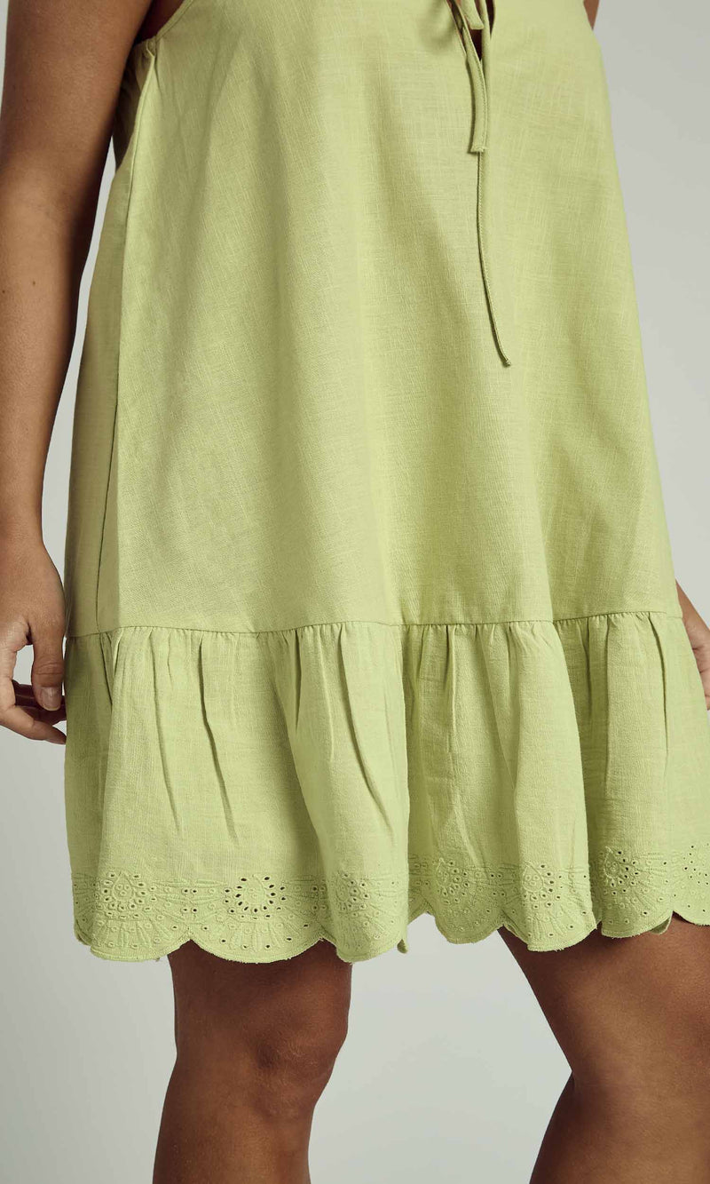 FALLON LINEN CAMI MINI DRESS IN SAGE GREEN