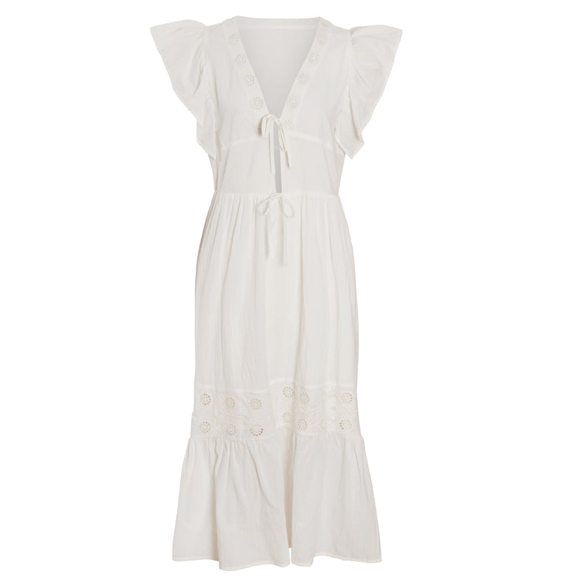 AVERIE RUFFLE MIDAXI FLOATY MIDI DRESS IN WHITE – Native Youth