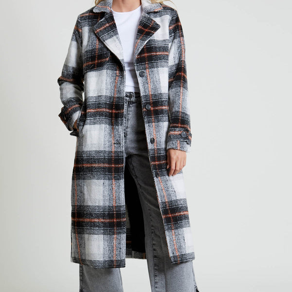 TERESTE LONGLINE CHECK COAT WITH STORM FLAP DETAIL – Native