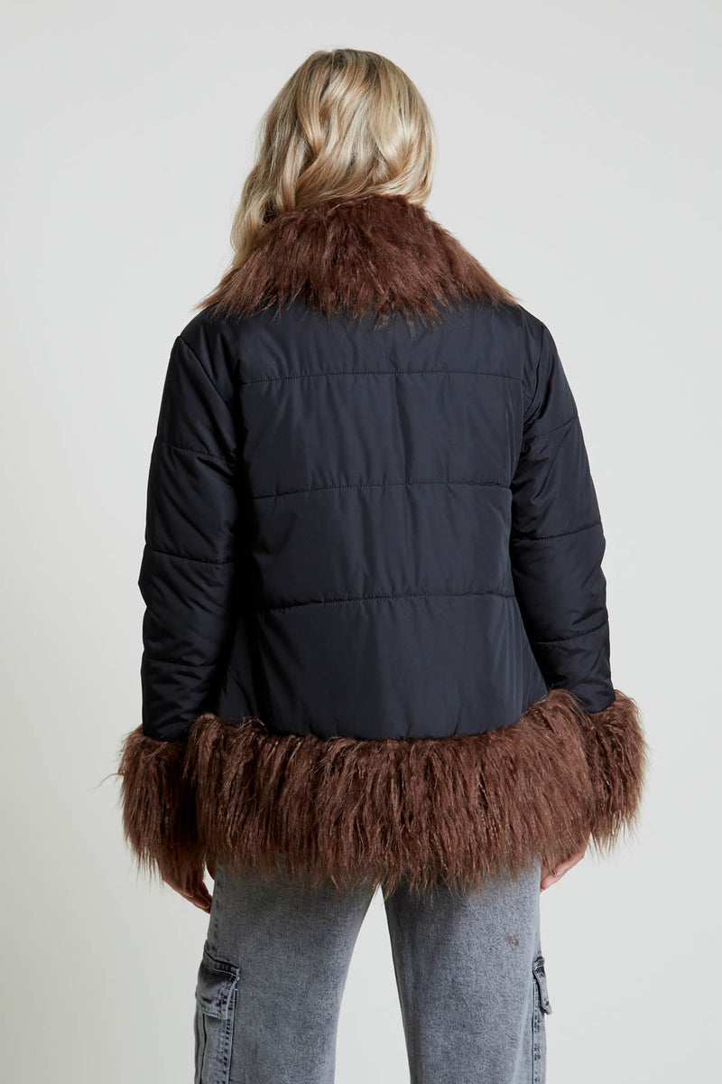 BEATRI COCOON PUFFER WITH FAUX FUR TRIM