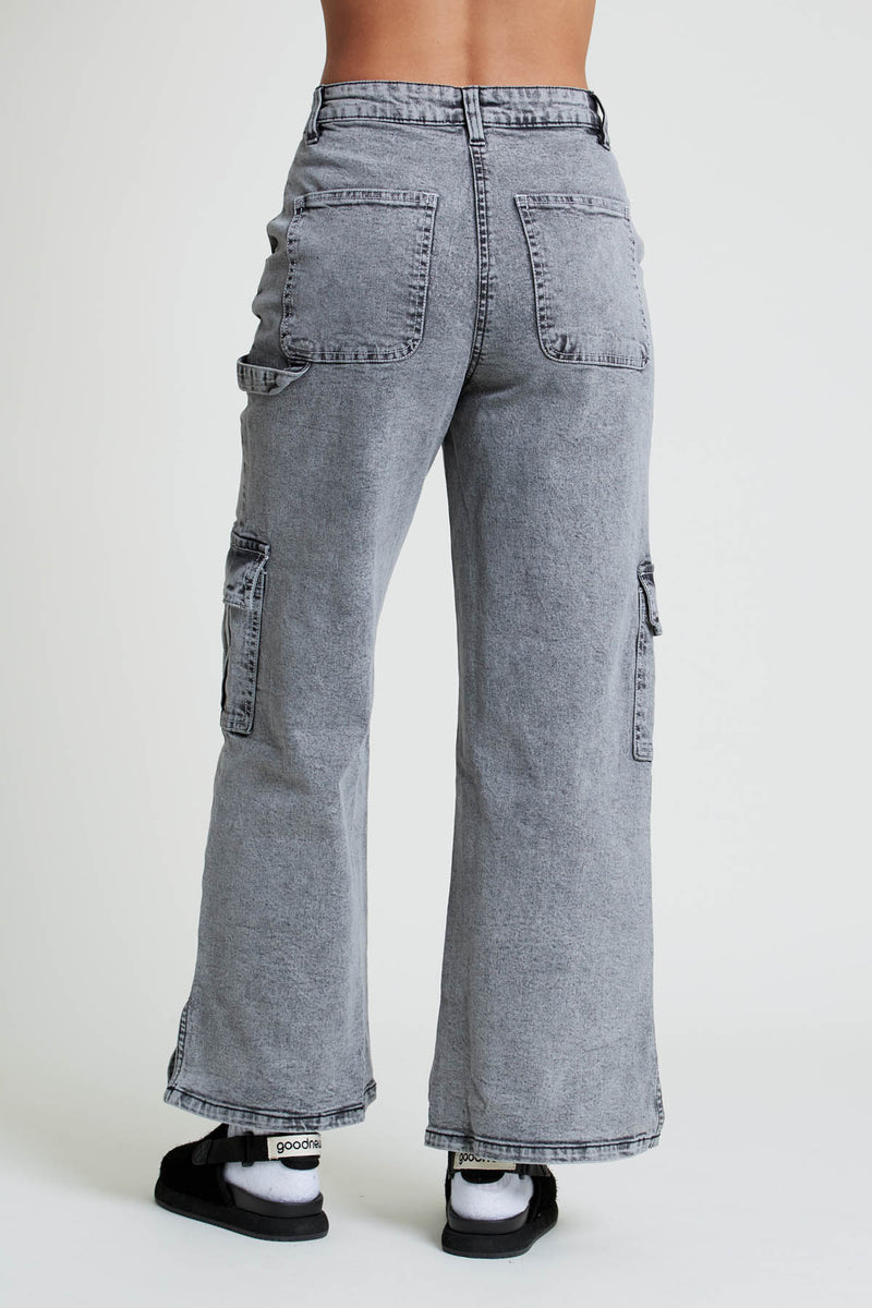 ACIALA ACID WASH WIDE LEG JEANS WITH SEAMING DETAIL