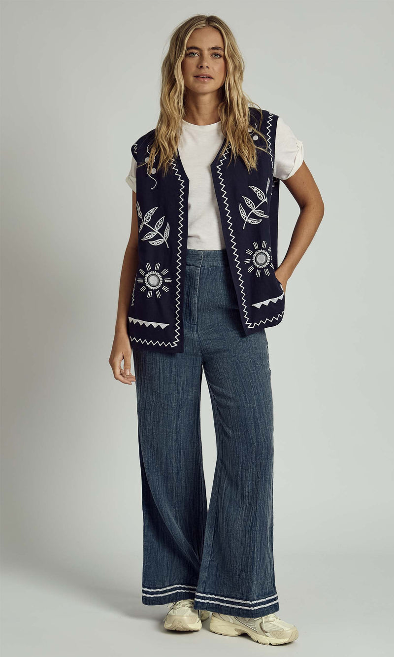 DENVER CONTRAST STITCH WIDE LEG TROUSER