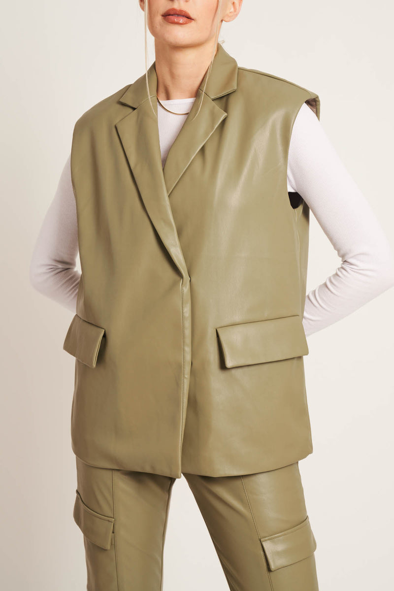 XANTHE SLEEVELESS BLAZER - OLIVE